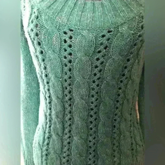 VTG New York and Company Teal? White knit Braided Sweater Women Small - Picture 7 of 10